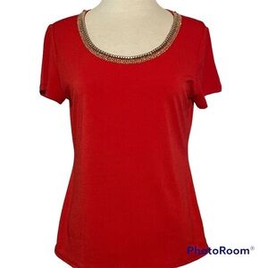 Beautiful Carmen Marc Valvo Short Sleeve Top Size Medium "Think Christmas"